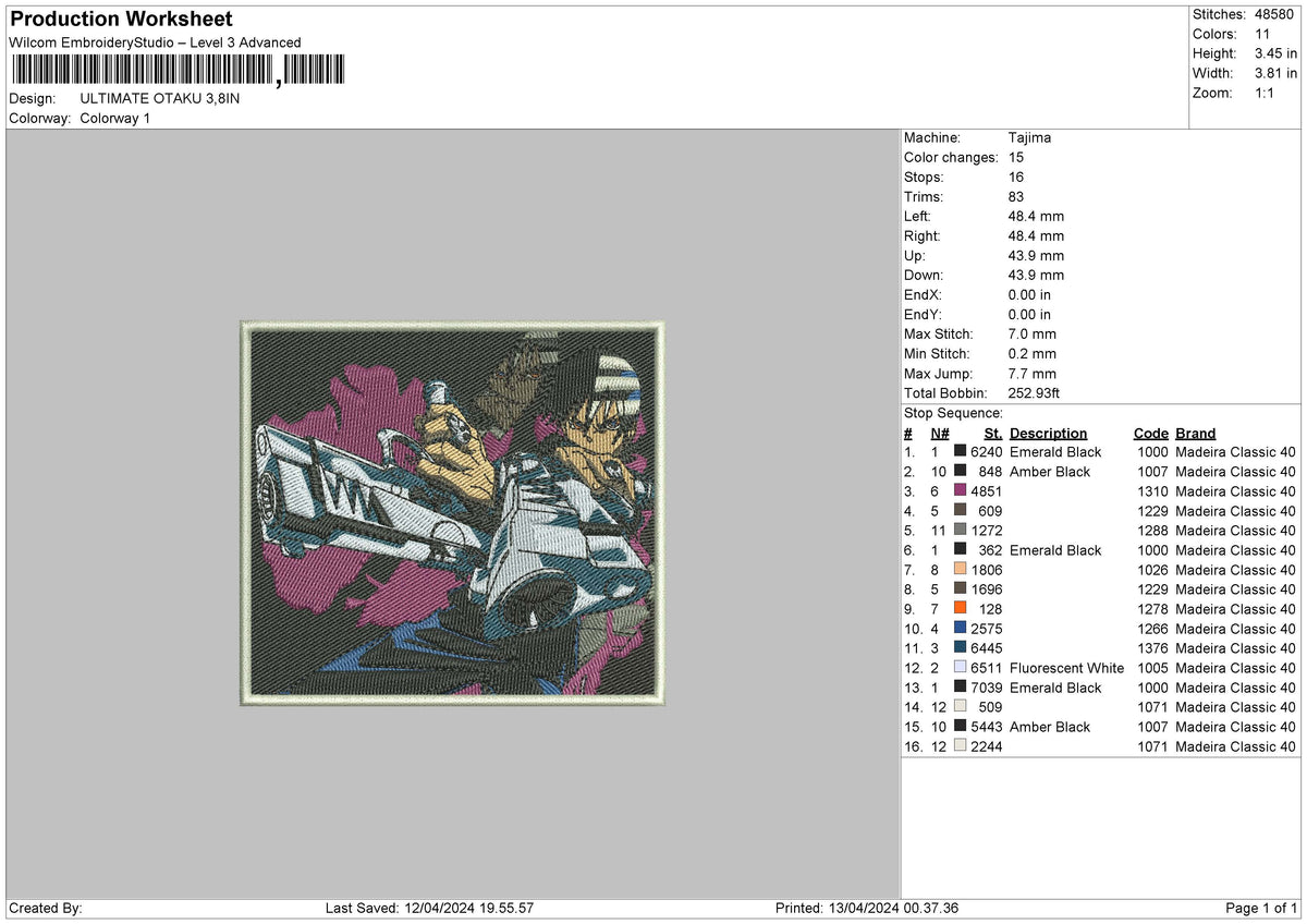 Anime1304 Embroidery File 6 sizes