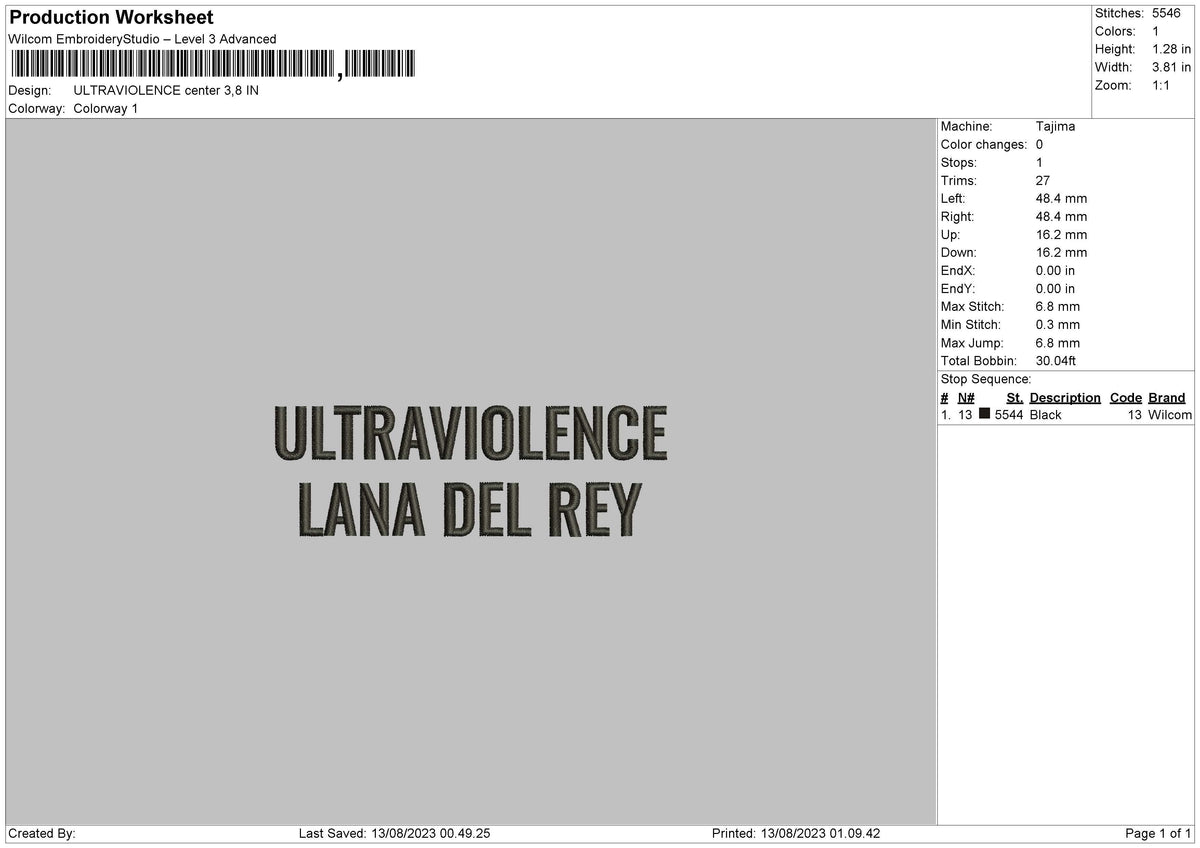 Ultraviolence Embroidery FIle 6 sizes