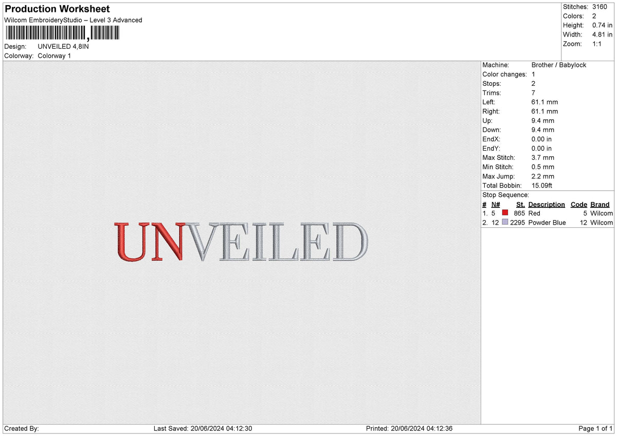 UNVEILED Embroidery File 6 size