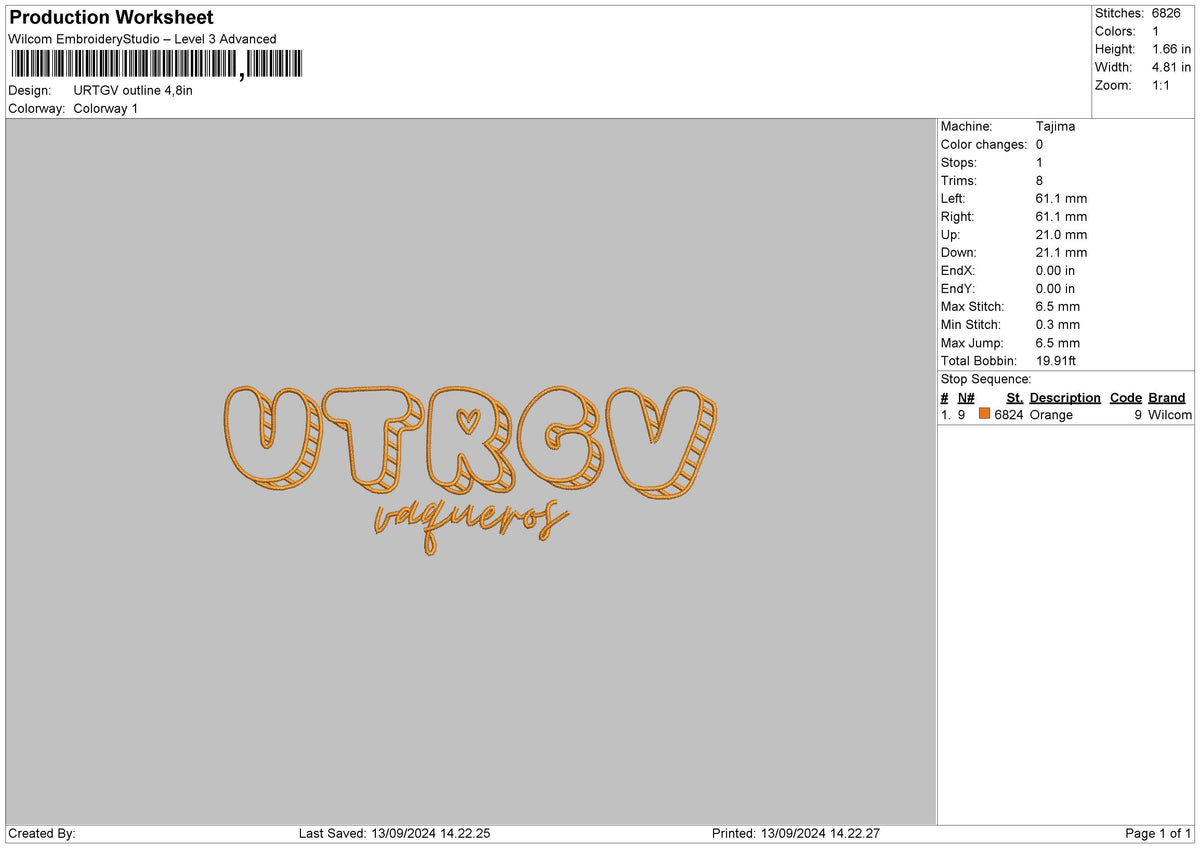 Urtgvtext Outline Embroider File 6 sizes