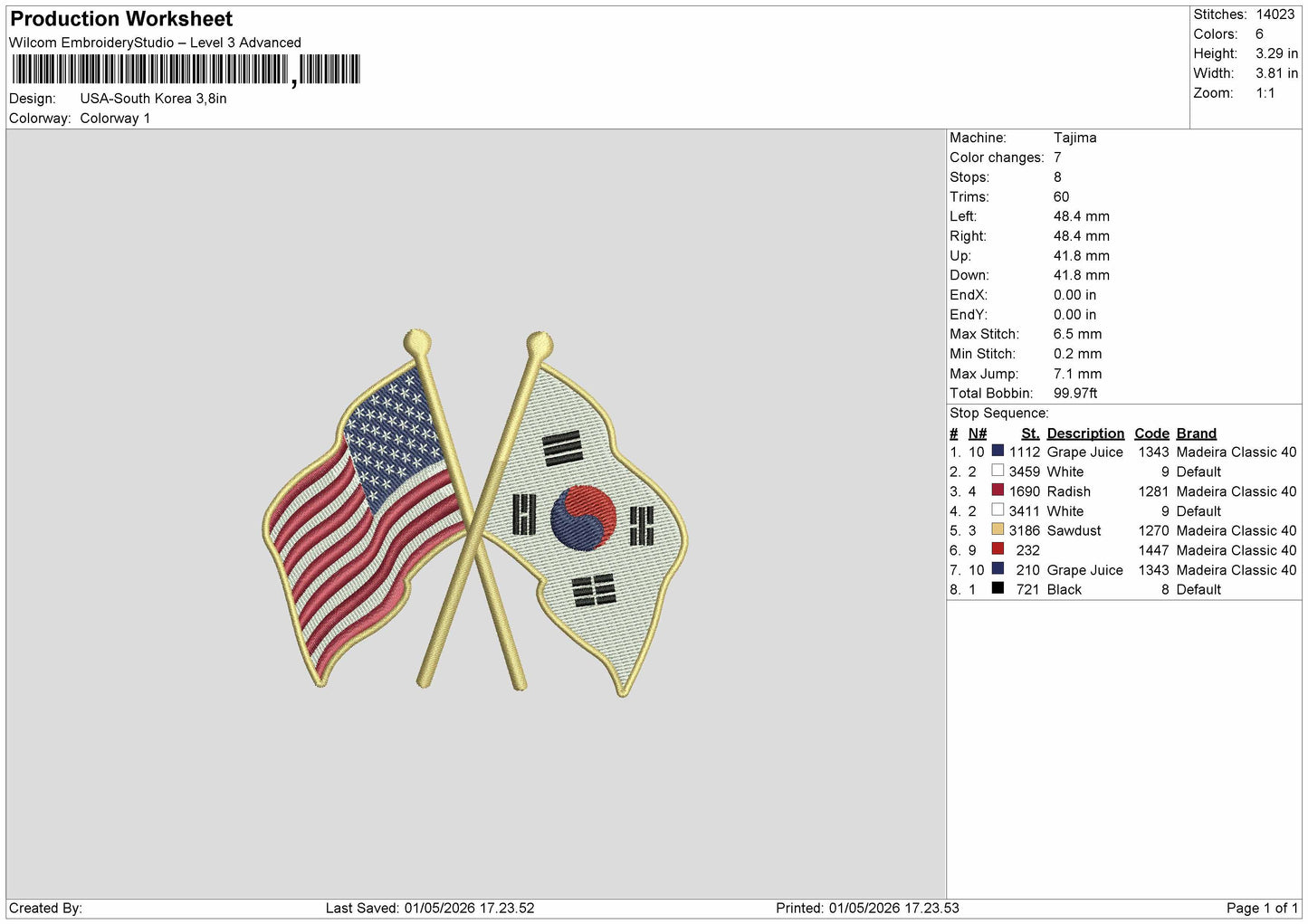 USA - SOUTH KOREA Embroidery File 6 sizes