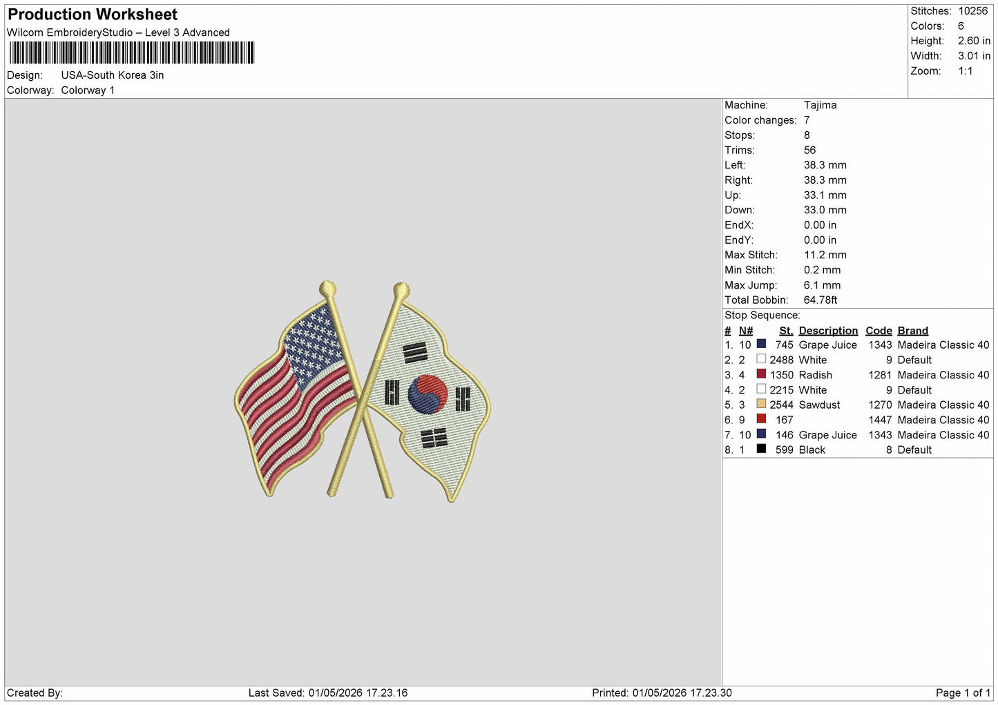 USA - SOUTH KOREA Embroidery File 6 sizes