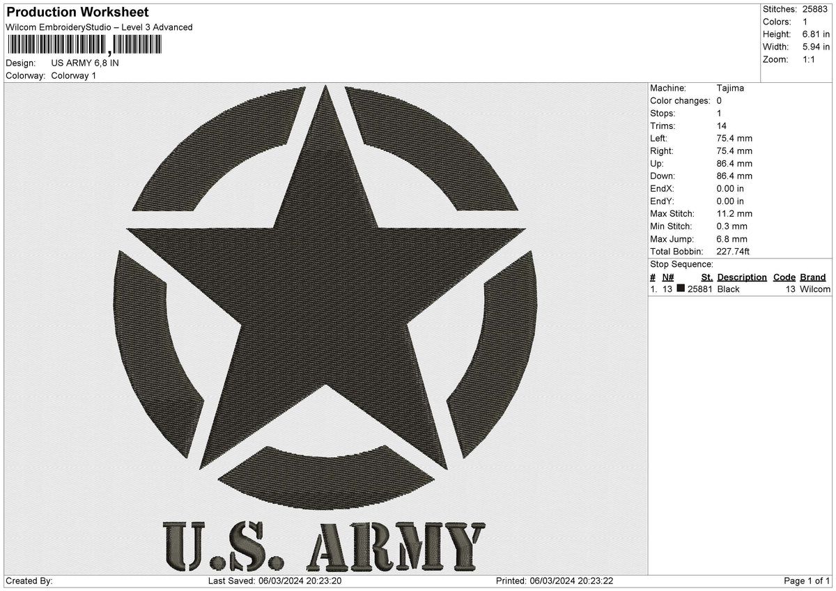US ARMY Embroidery File 6 size