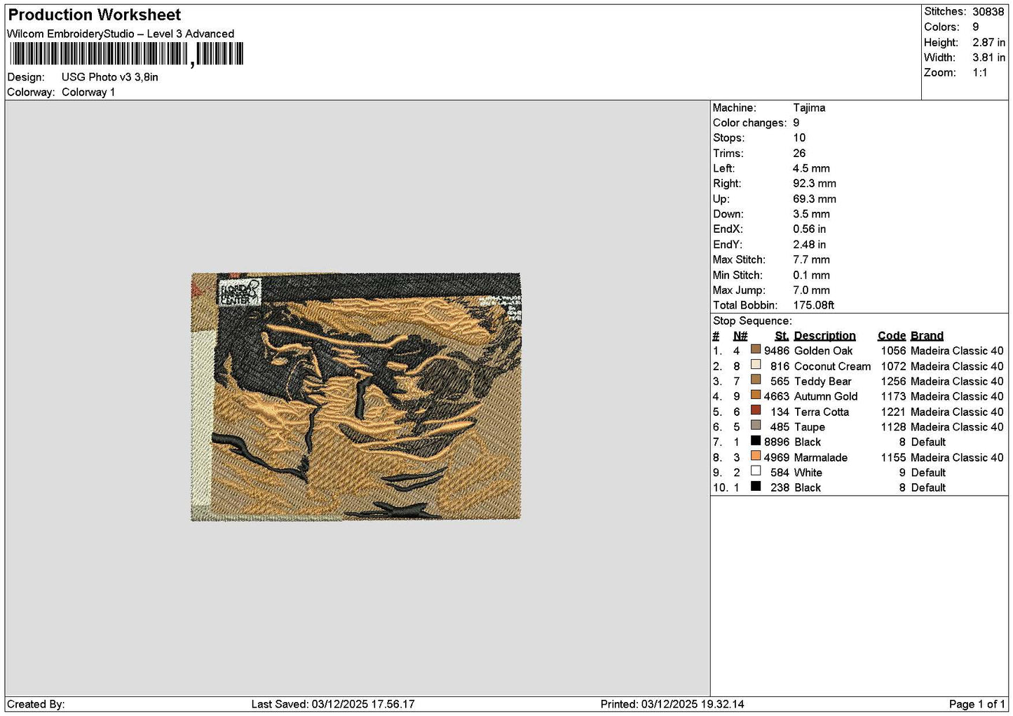 Usg Photo V3 Embroidery File 6 sizes