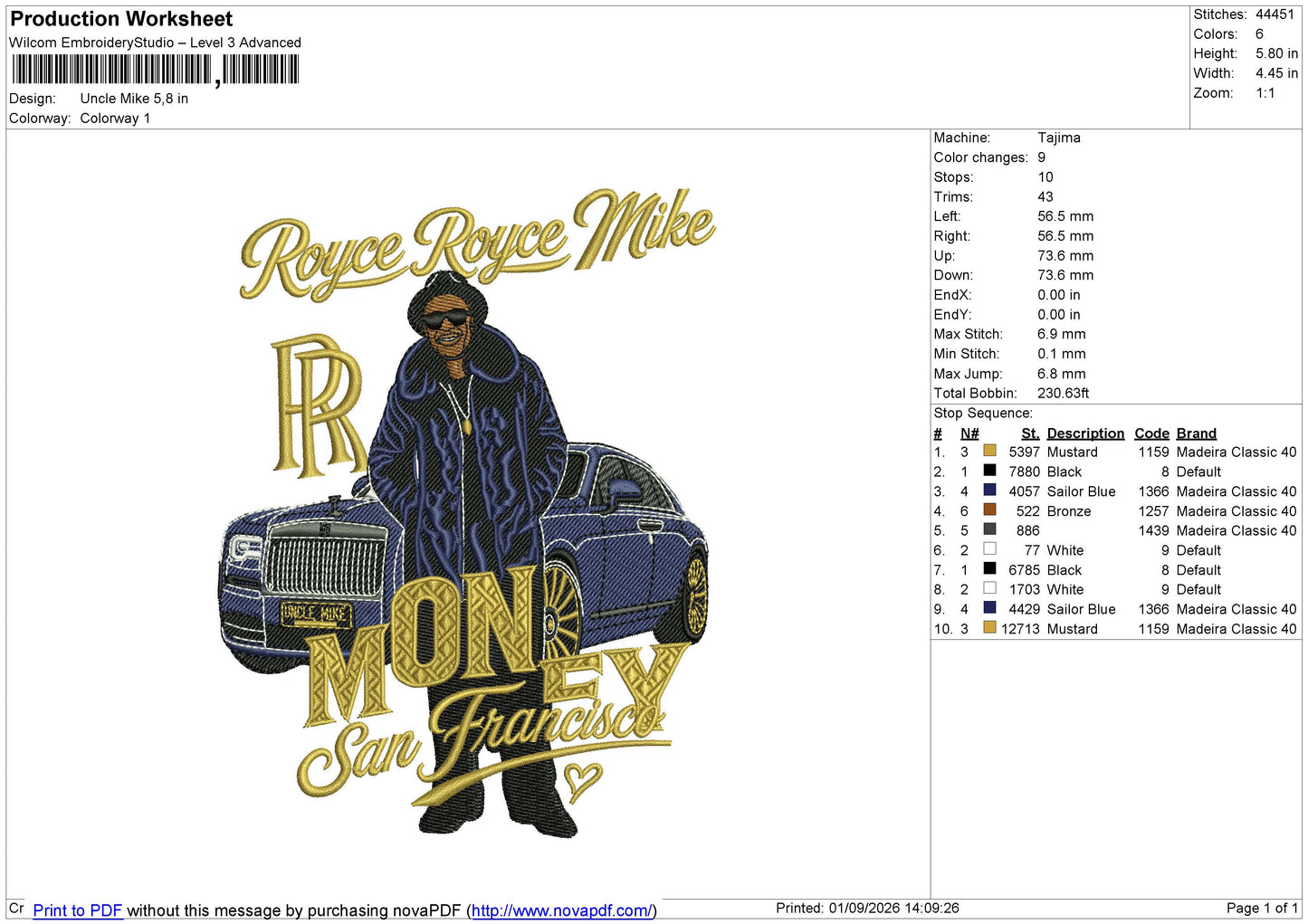 Uncle Mike Embroidery File 6 size
