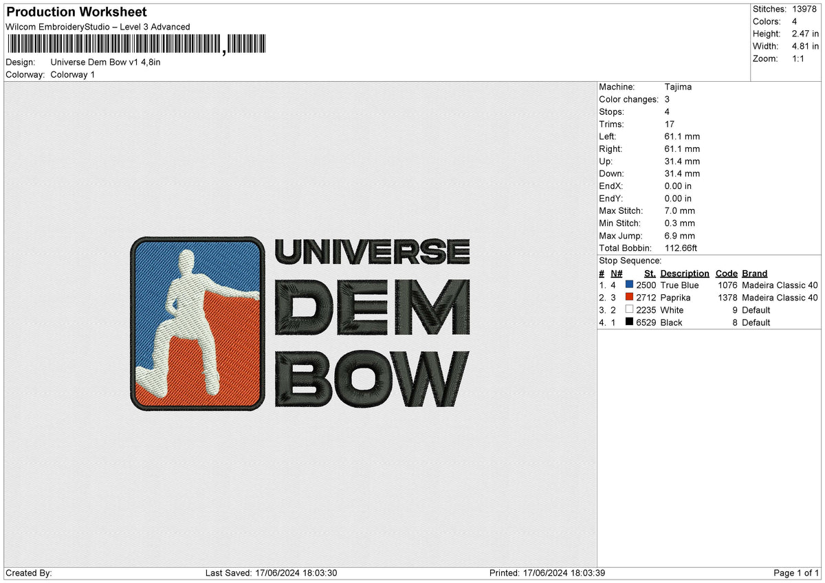 Universe Dem Bow v1 Embroidery File 6 size