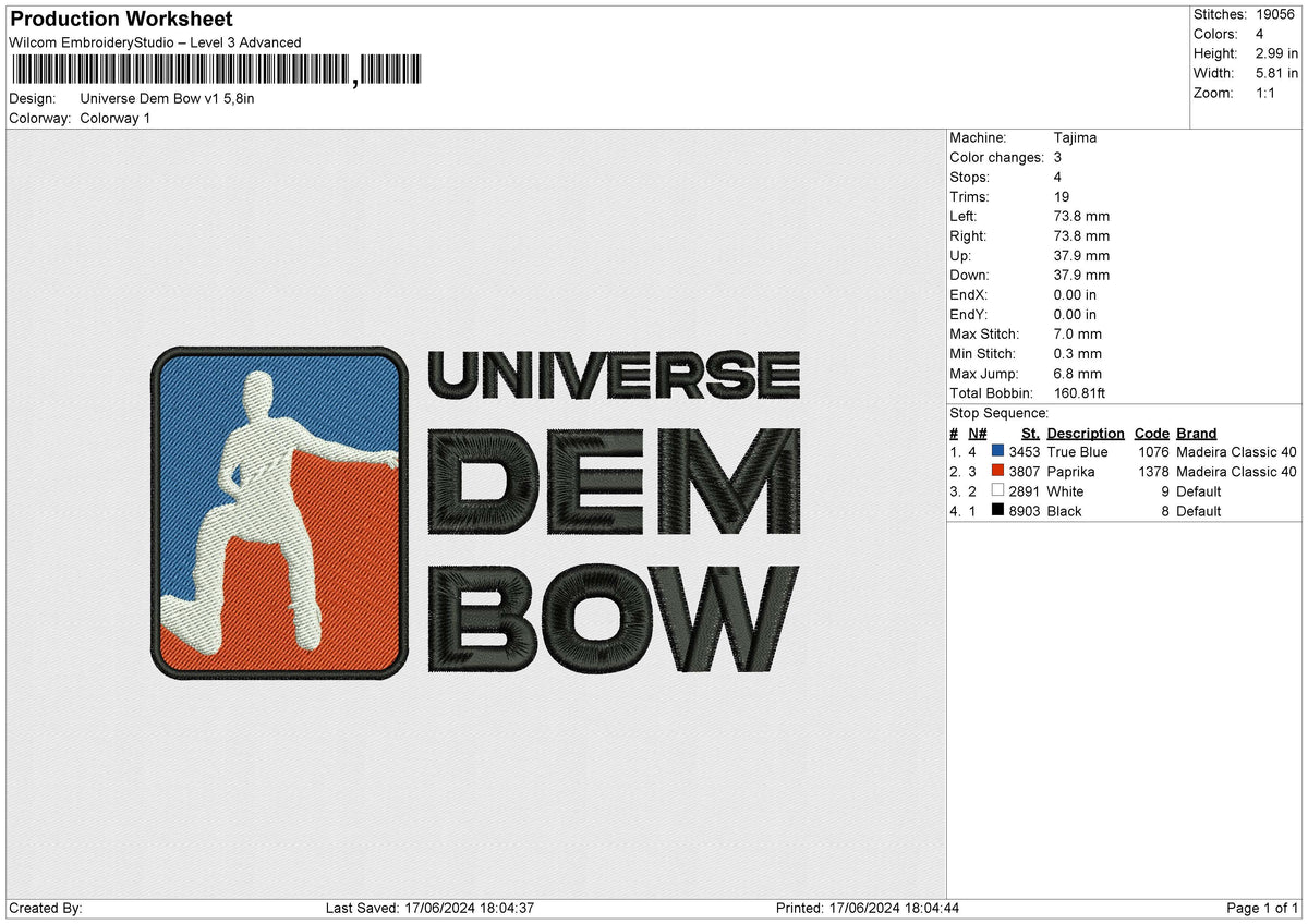 Universe Dem Bow v1 Embroidery File 6 size