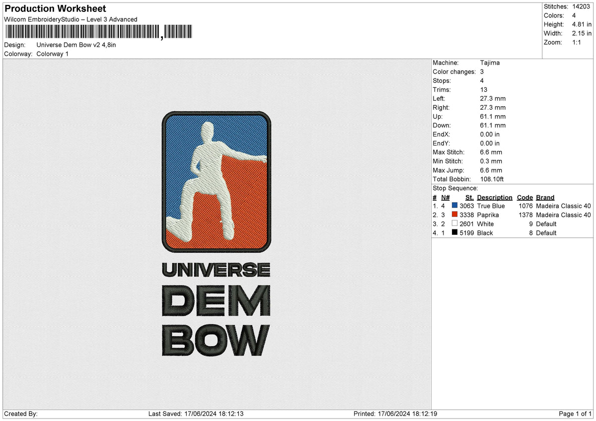 Universe Dem Bow v2 Embroidery File 6 size