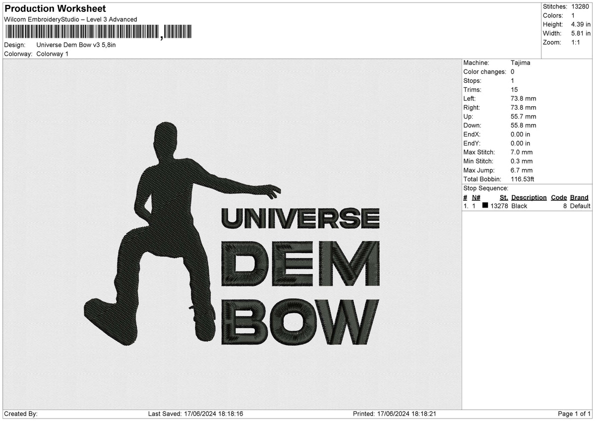 Universe Dem Bow v3 Embroidery File 6 size