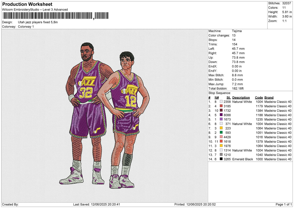 Utah Jazz player Embroidery File 6 size