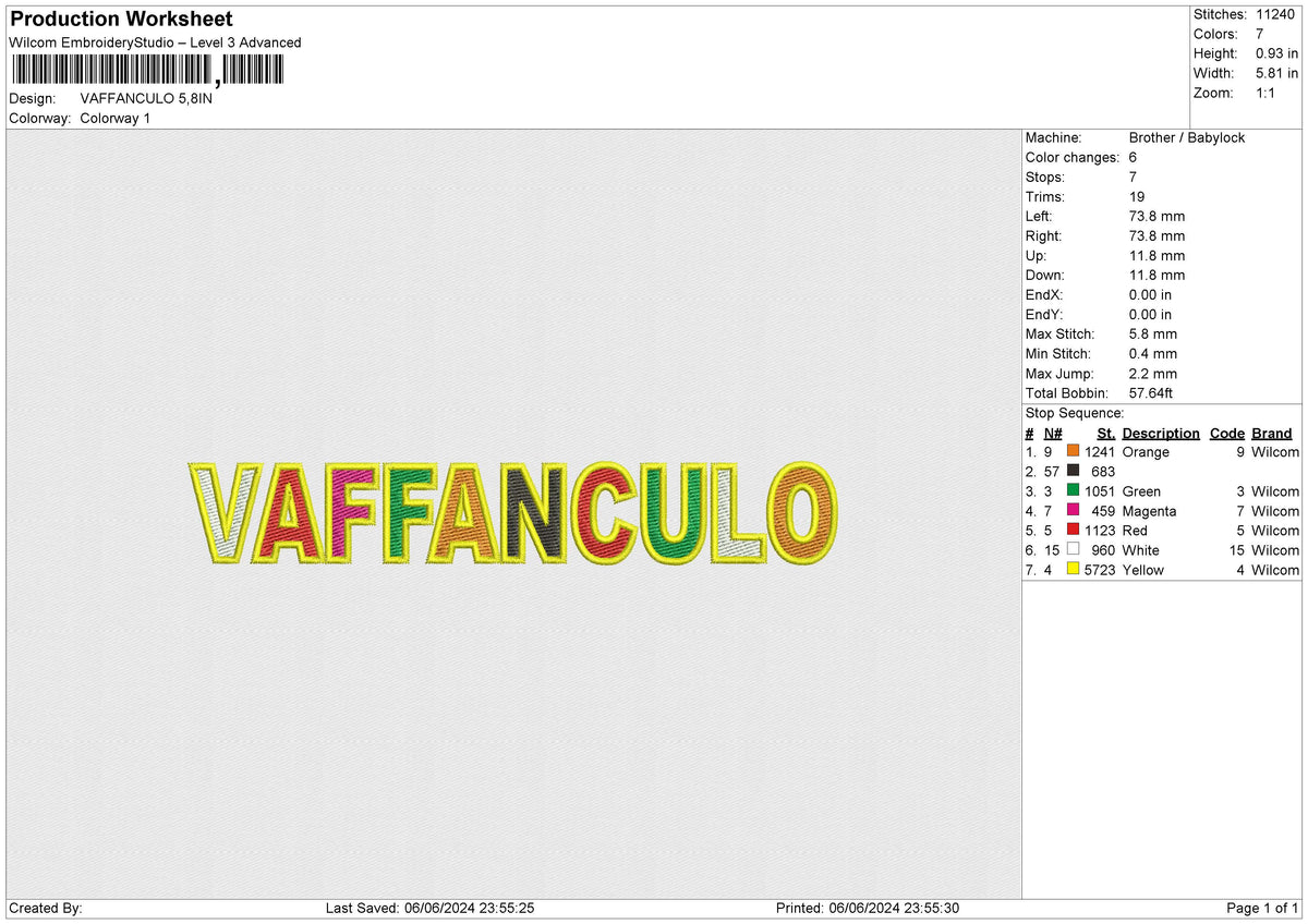 VAFFANCULO Embroidery File 6 size
