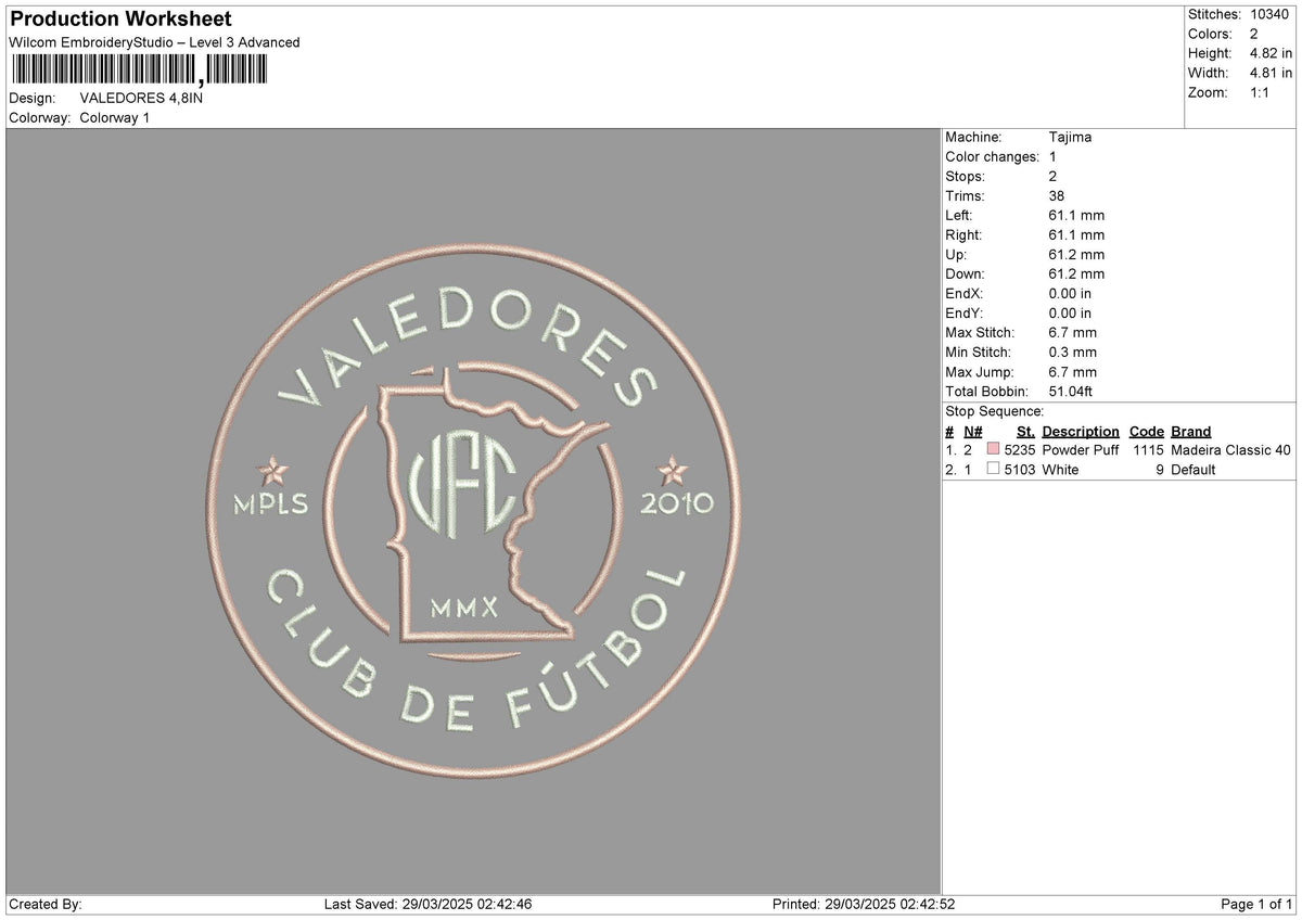 VALEDORES Embroidery File 6 size