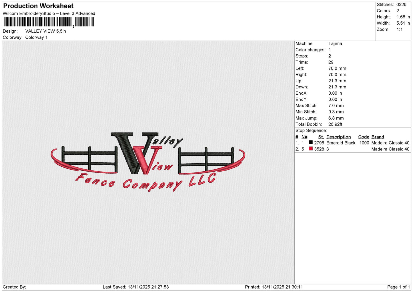 VALLEY VIEW Embroidery File 6 sizes