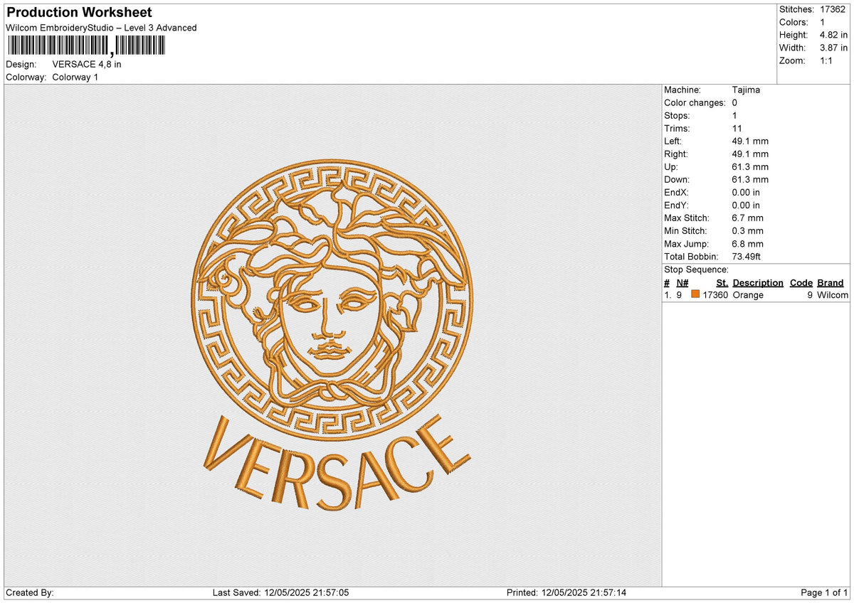 VERSACE 120525 Embroidery File 6 size