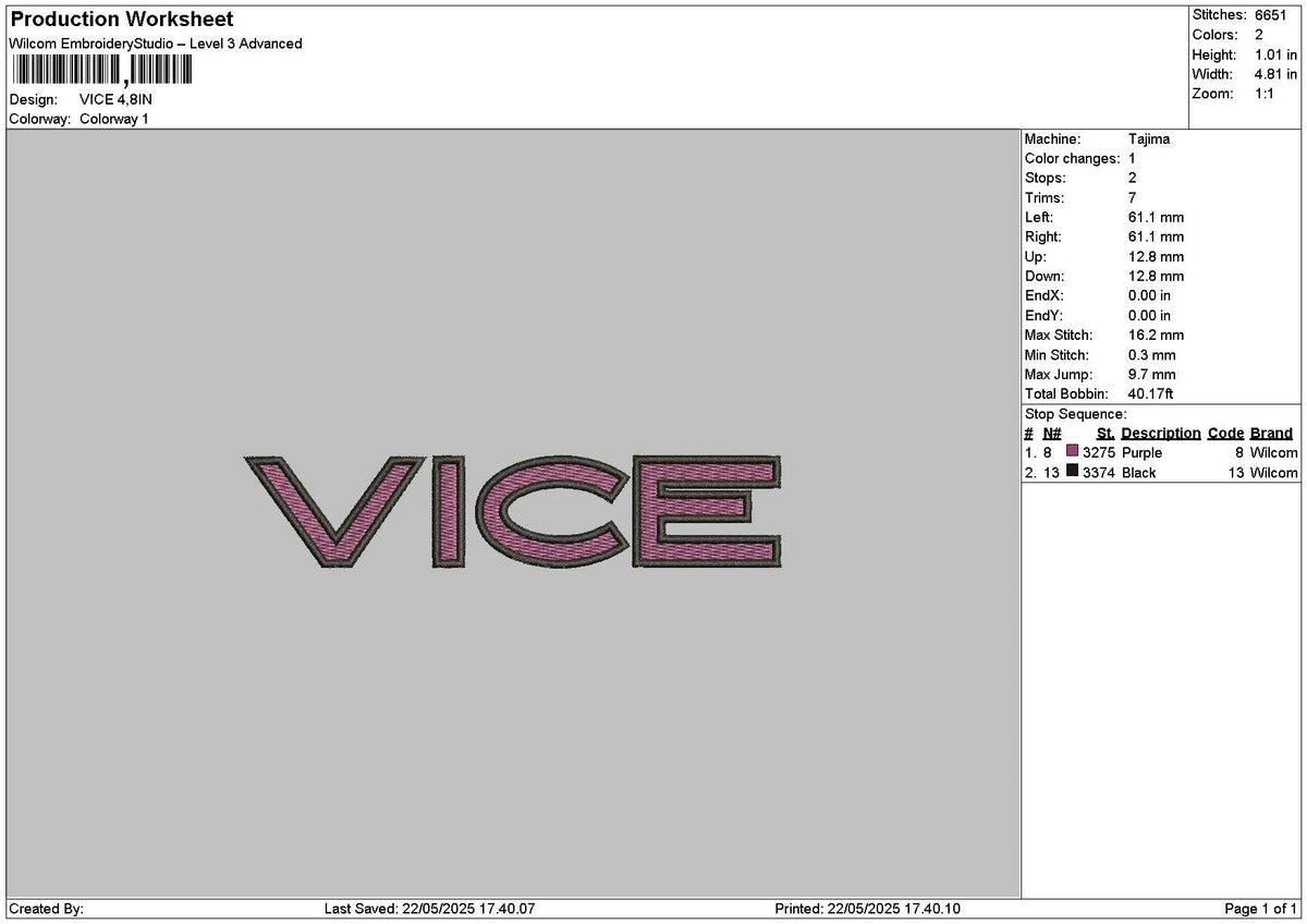 Vicetext 2205 Embroidery File 6 sizes