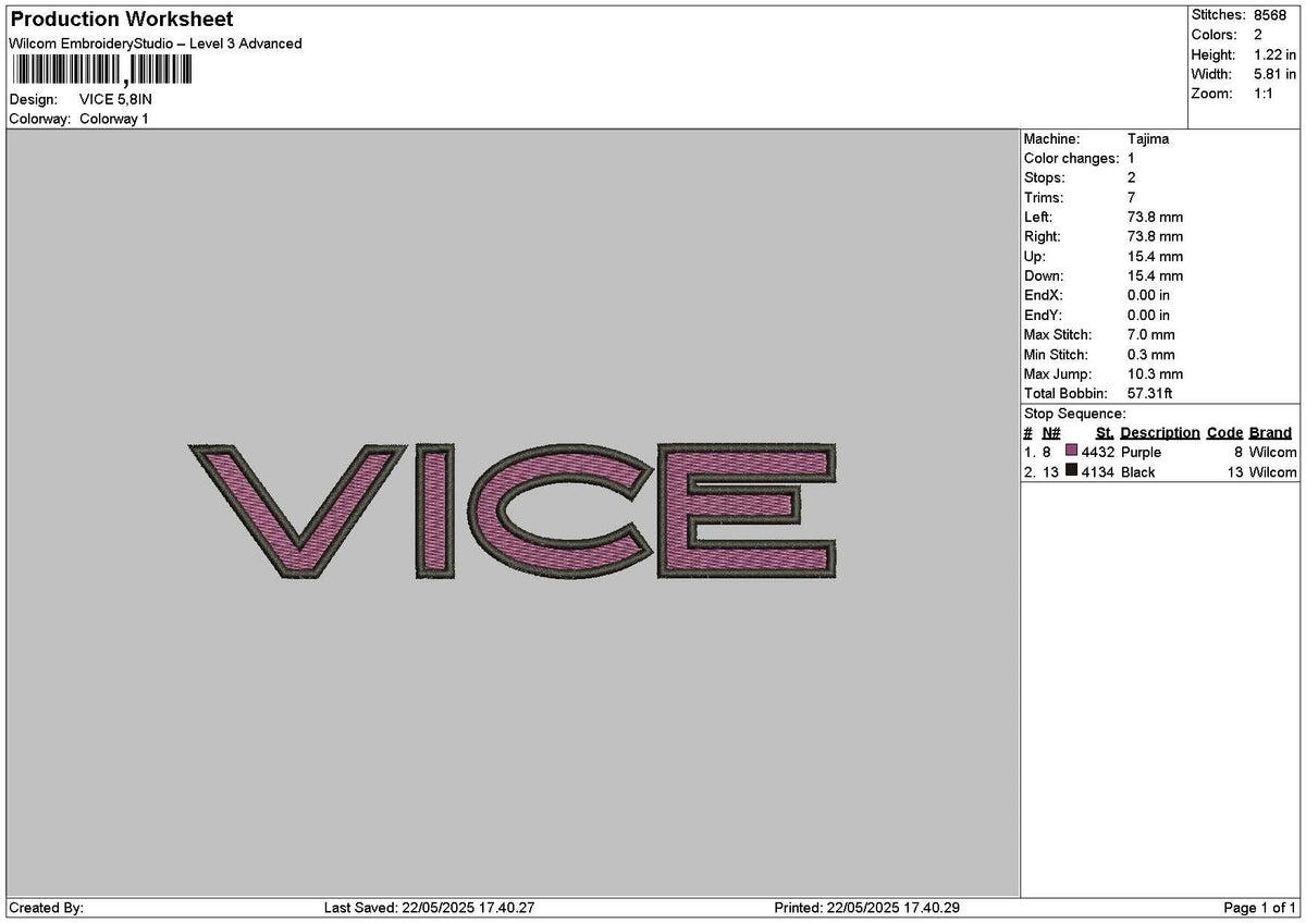 Vicetext 2205 Embroidery File 6 sizes