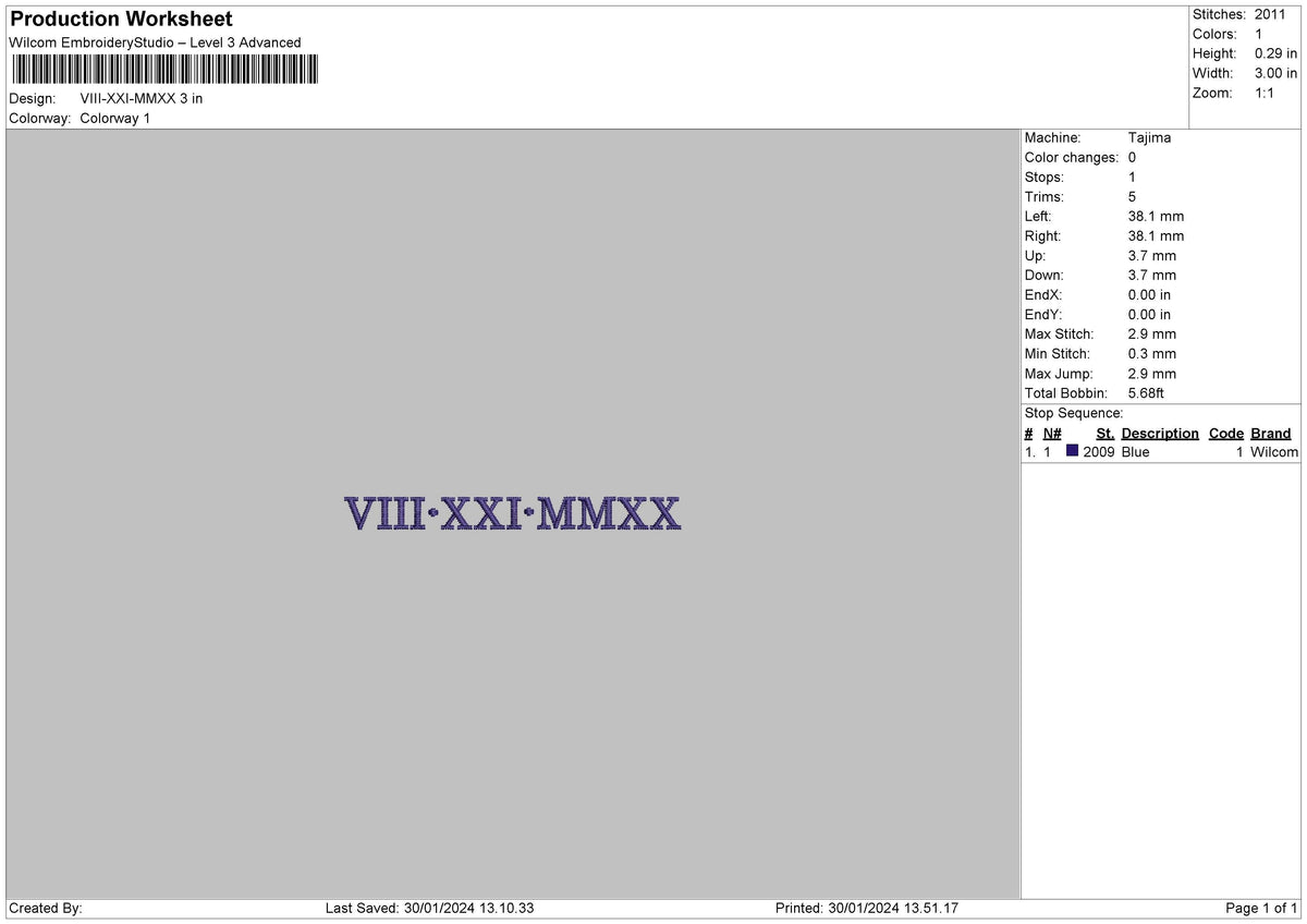 Roman3024 Embroidery File 6 sizes