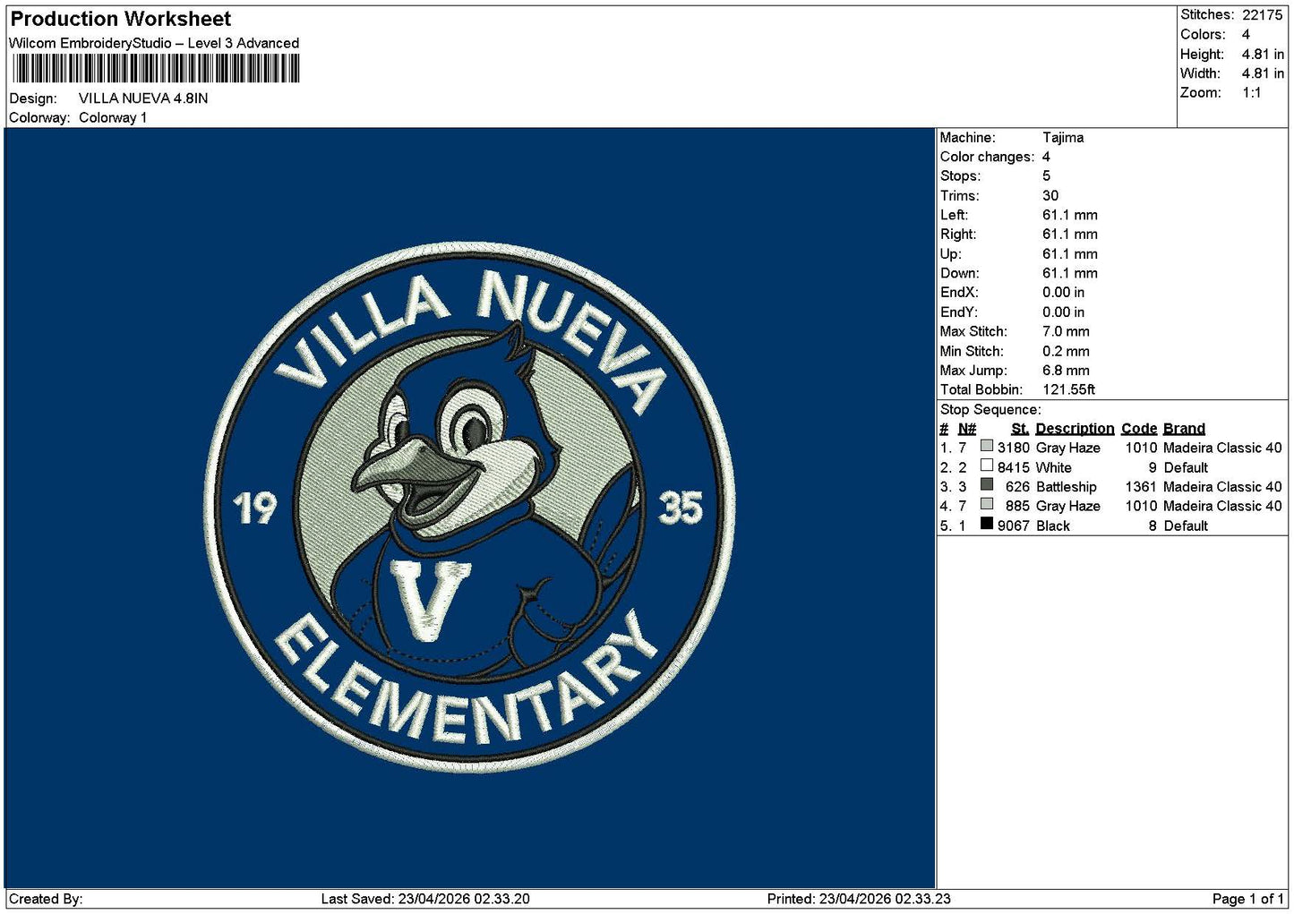 Villatext Embroidery File 6 sizes