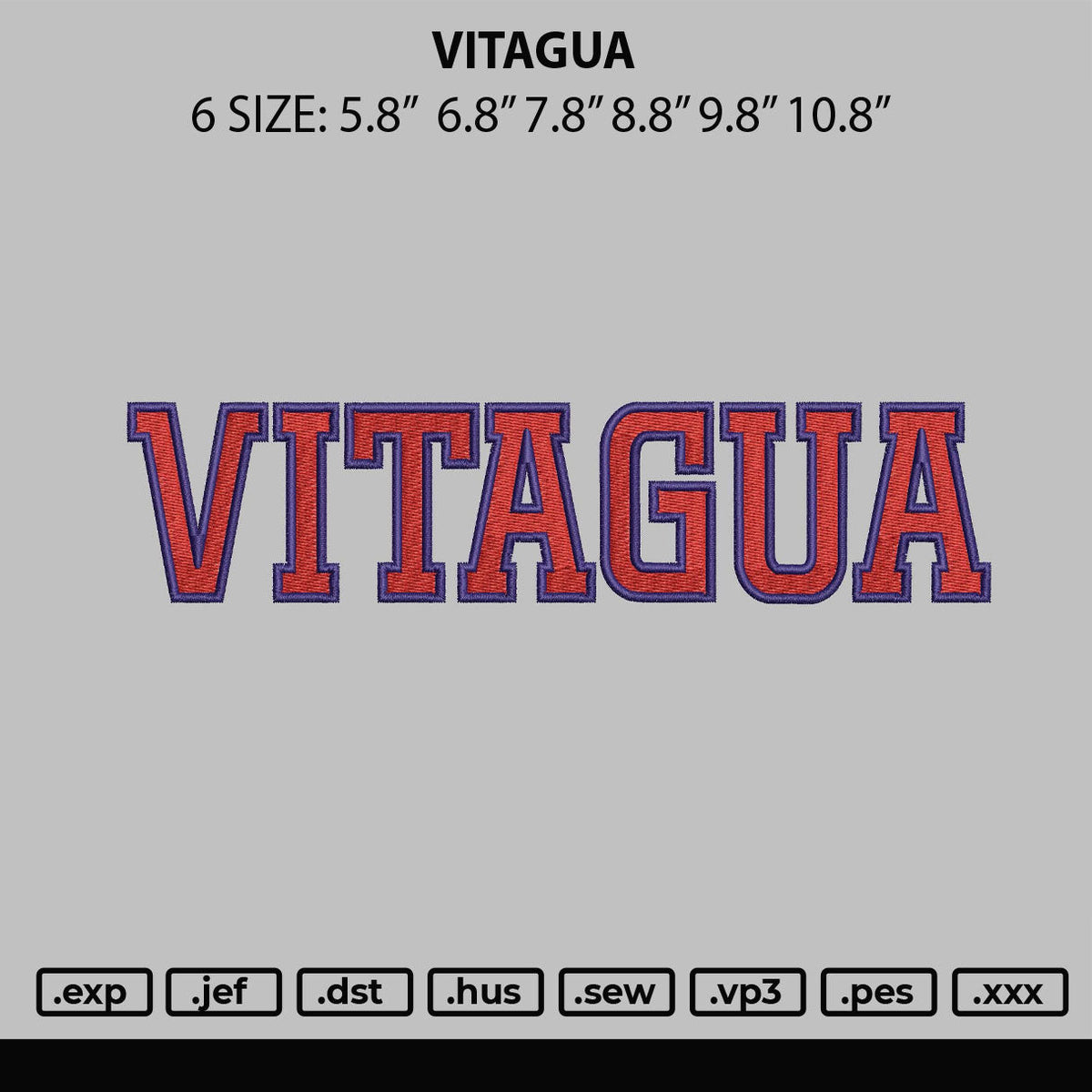 Vitagua Embroidery File 6 sizes