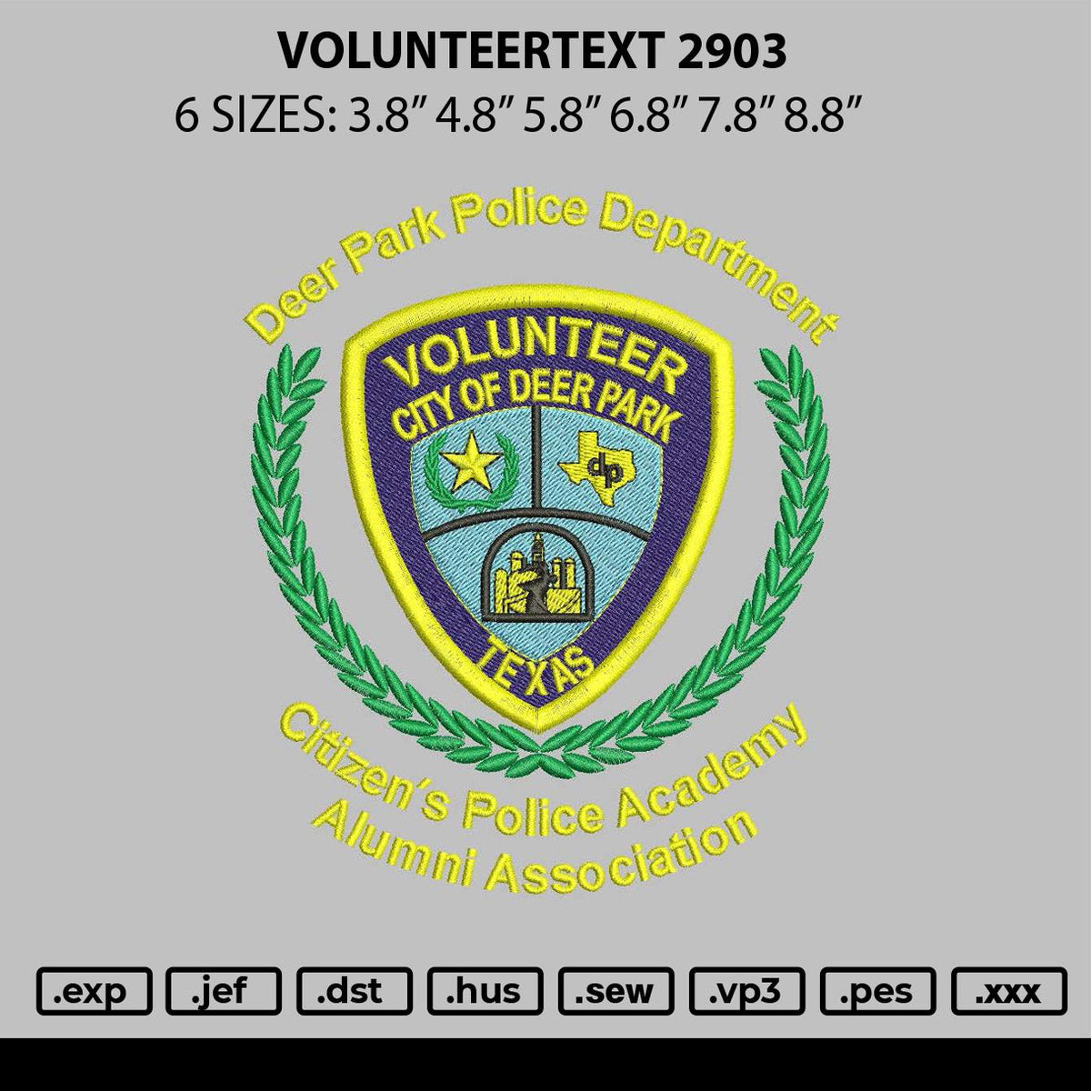 Volunteertext 2903 Embroidery File 6 sizes
