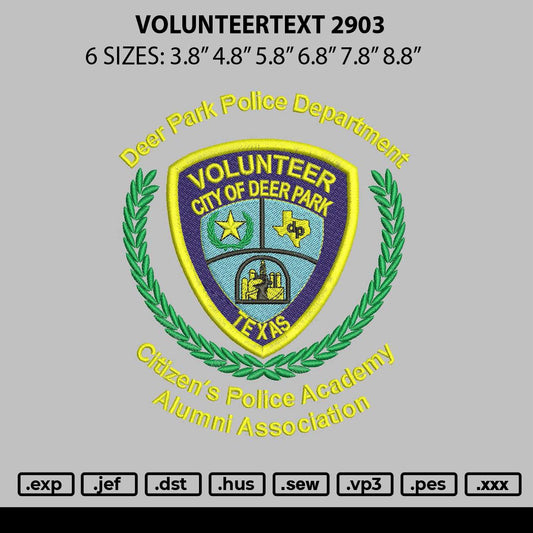 Volunteertext 2903 Embroidery File 6 sizes