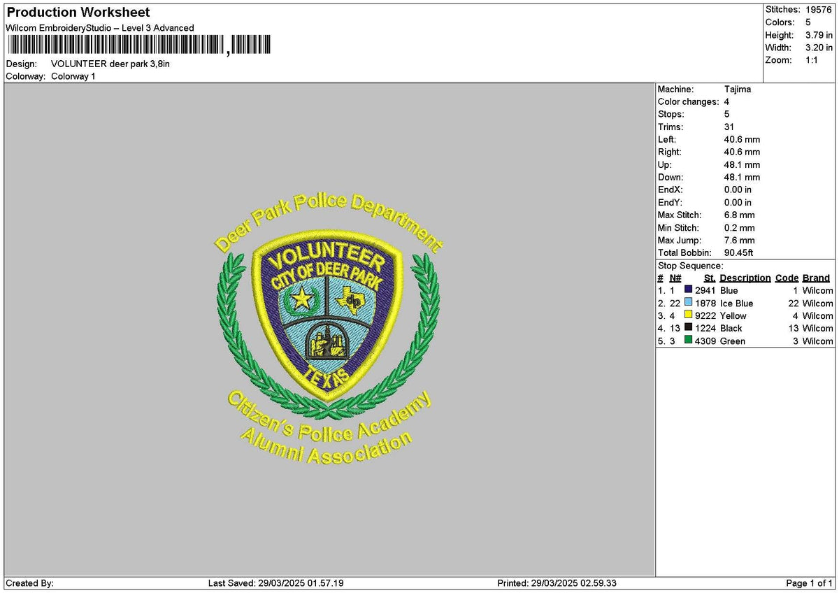 Volunteertext 2903 Embroidery File 6 sizes