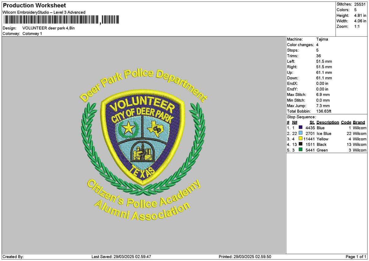 Volunteertext 2903 Embroidery File 6 sizes