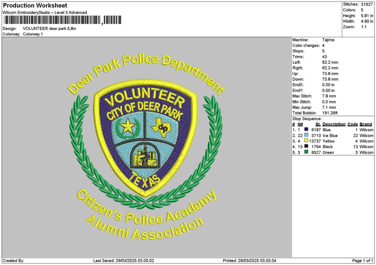 Volunteertext 2903 Embroidery File 6 sizes