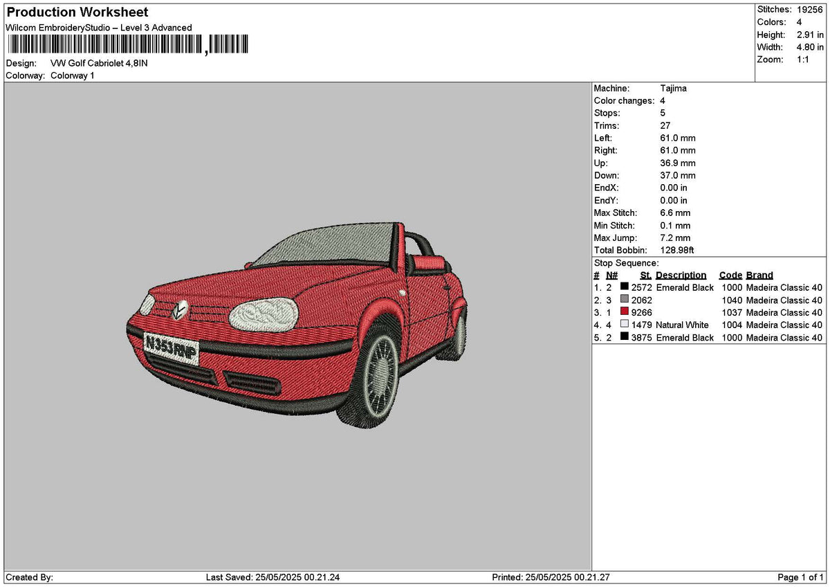 Red Car 2505 Embroidery File 6 sizes