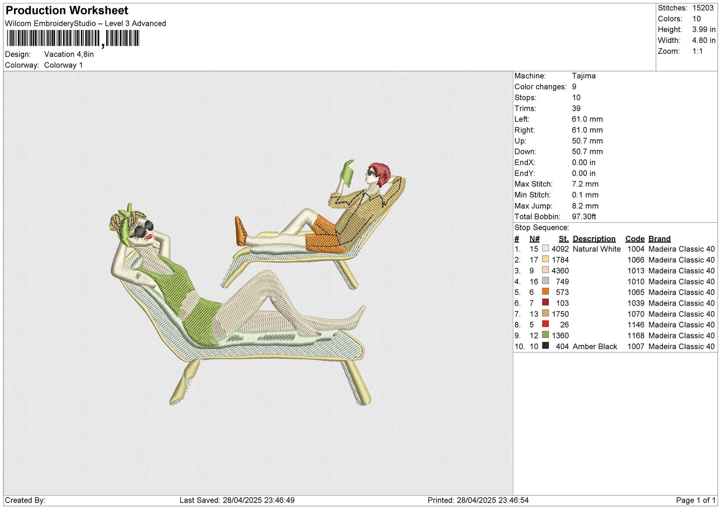 Vacation Embroidery File 6 size