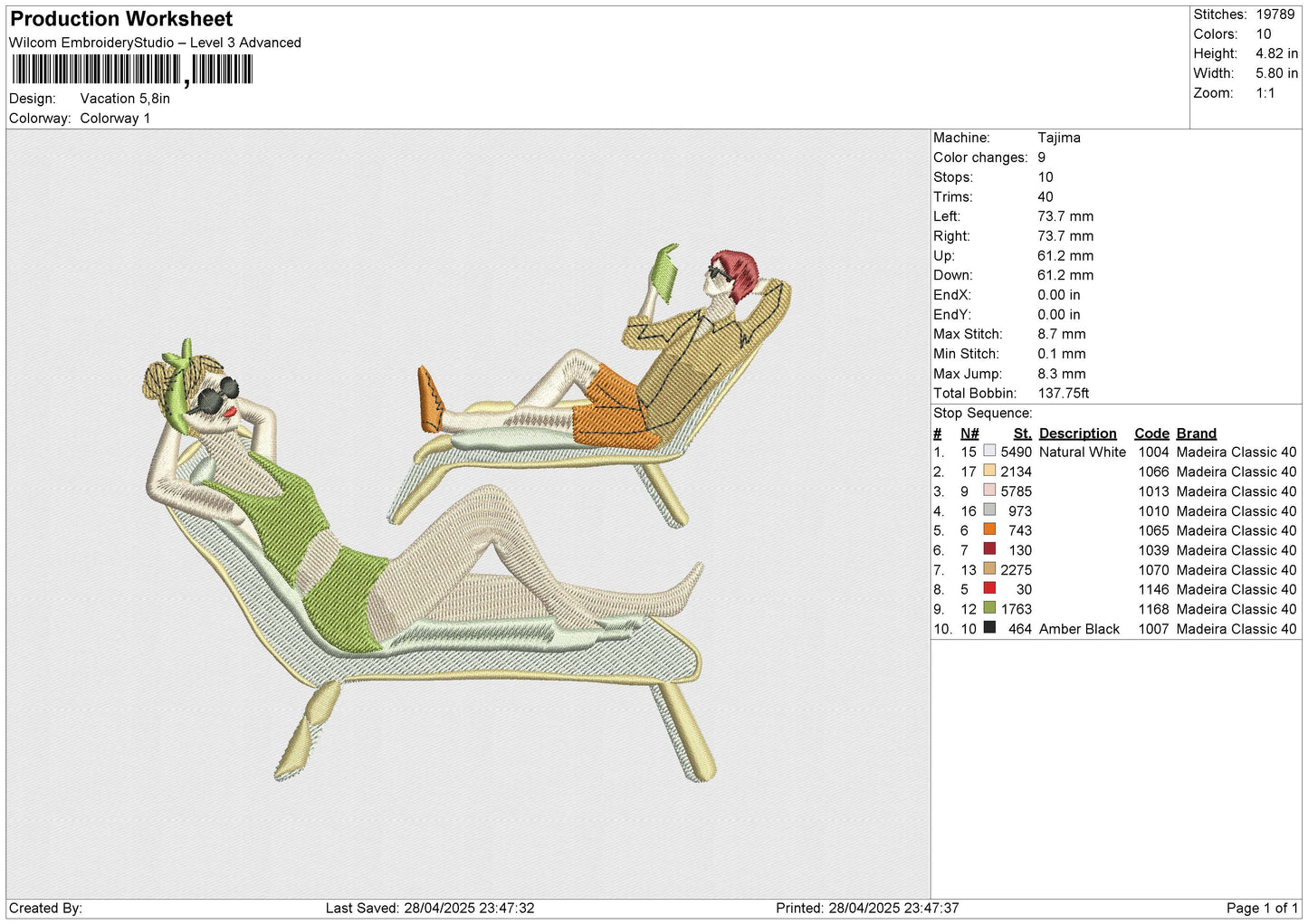 Vacation Embroidery File 6 size