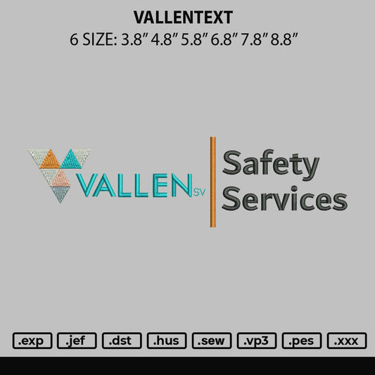 VallenText Embroidery File 6 sizes