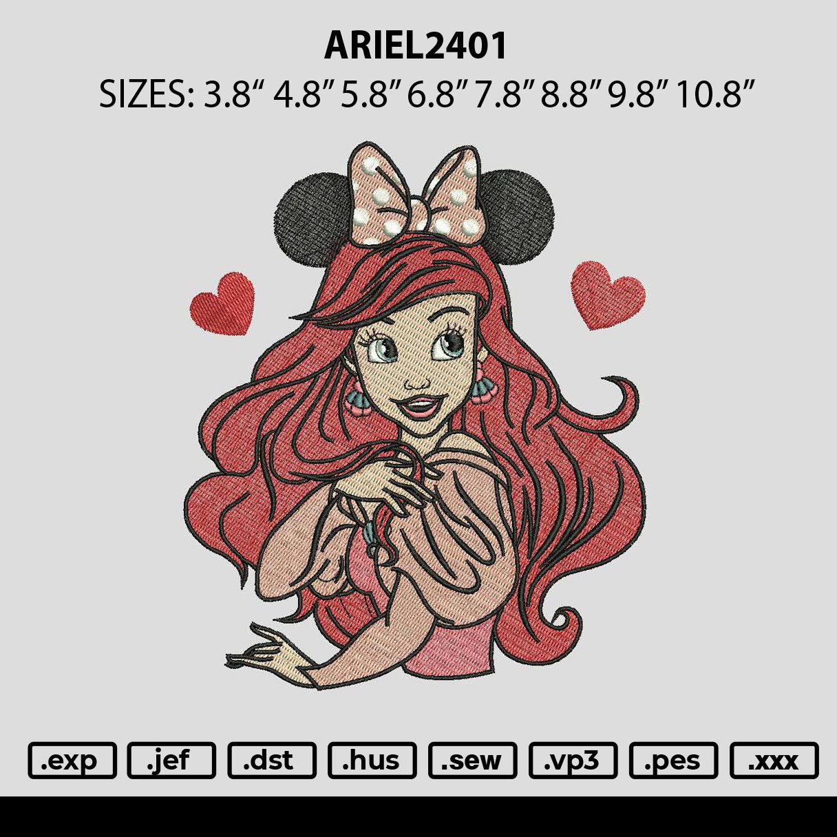 Ariel2401 Embroidery File 6 sizes