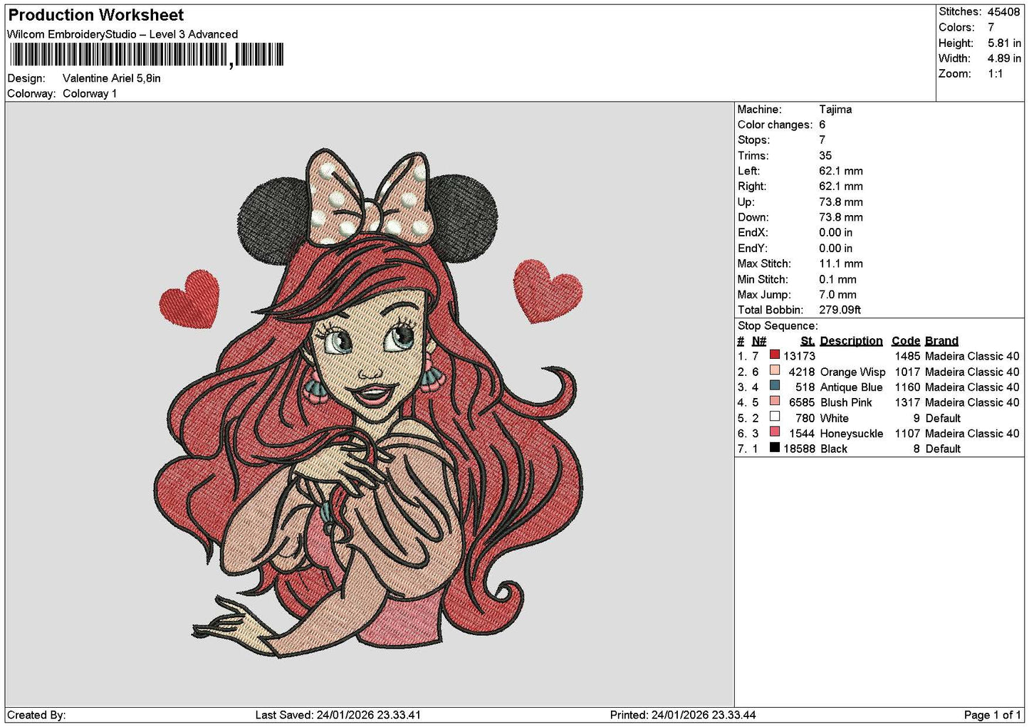 Ariel2401 Embroidery File 6 sizes
