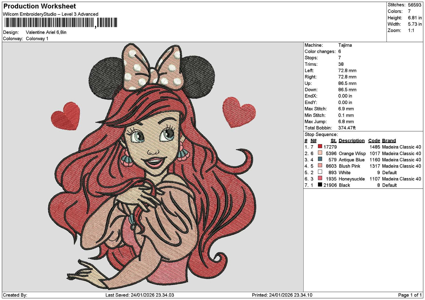 Ariel2401 Embroidery File 6 sizes
