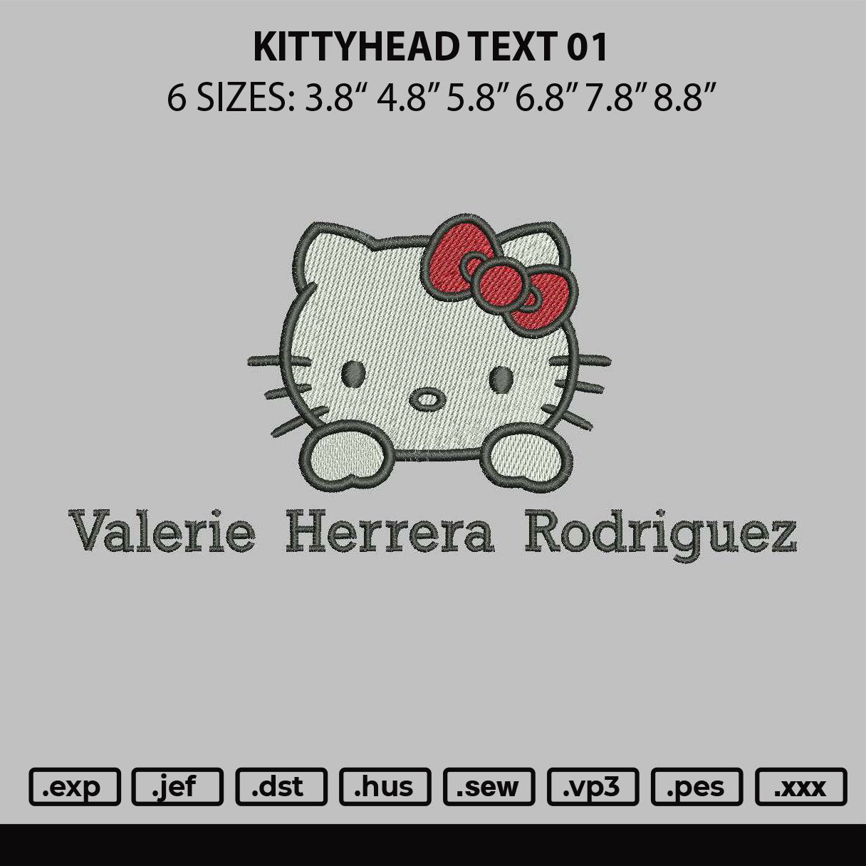 Kittyhead text 01 Embroidery File 6 sizes