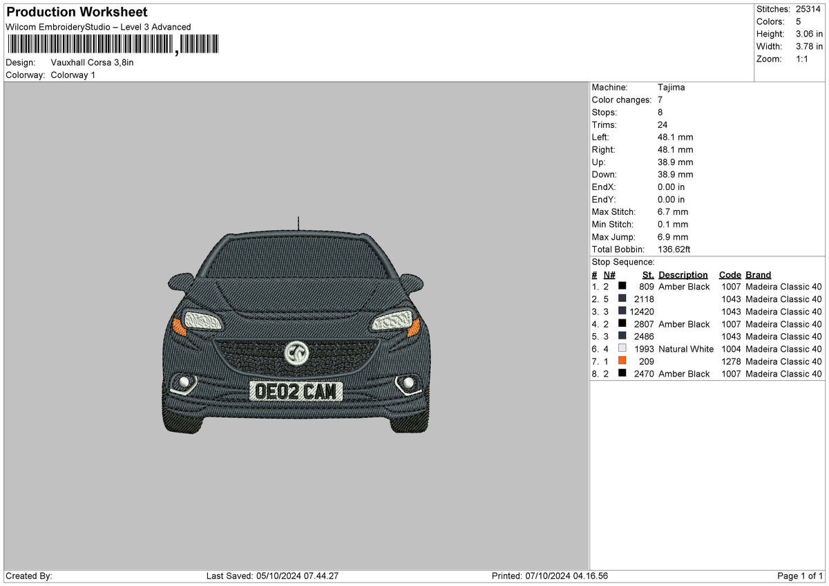 Car 0710 Embroidery File 6 sizes