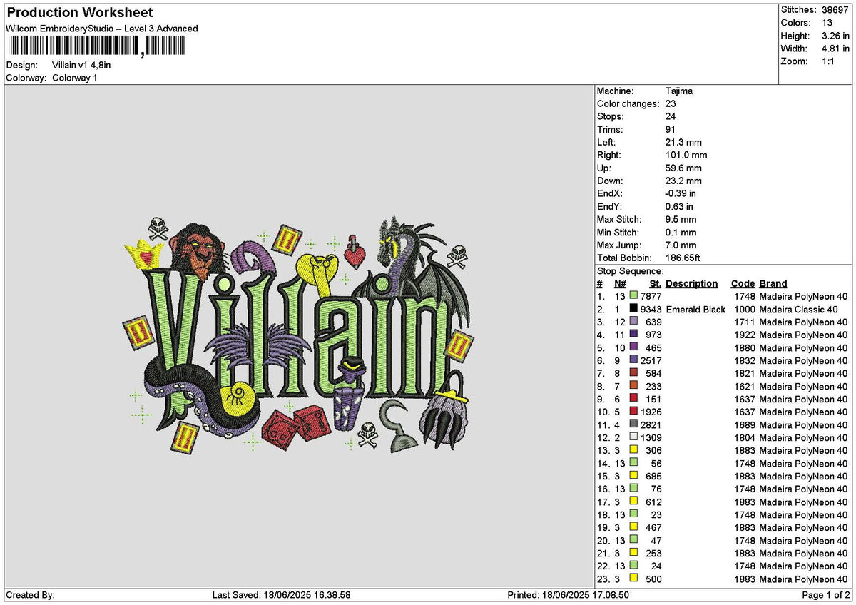 Villaintext v1 Embroidery File 6 sizes
