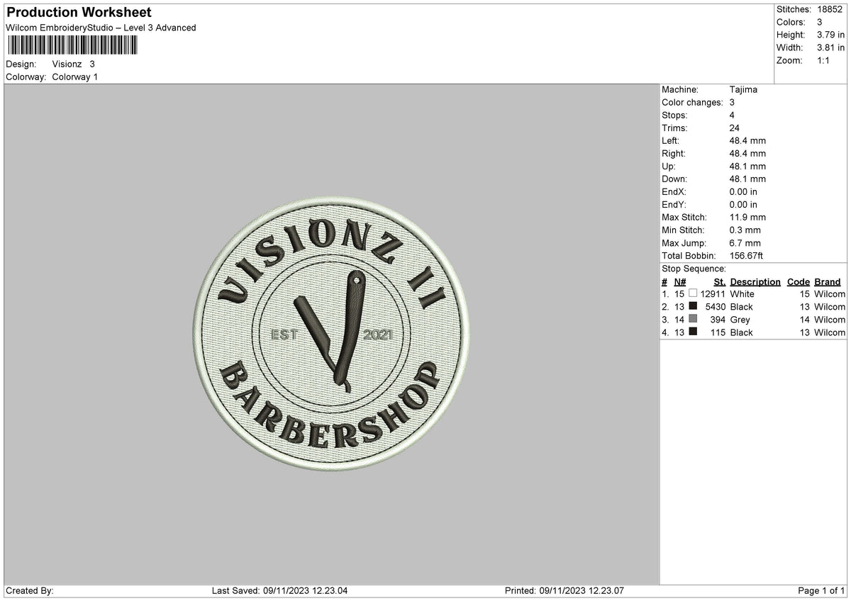 Visionz Embroidery File 6 sizes