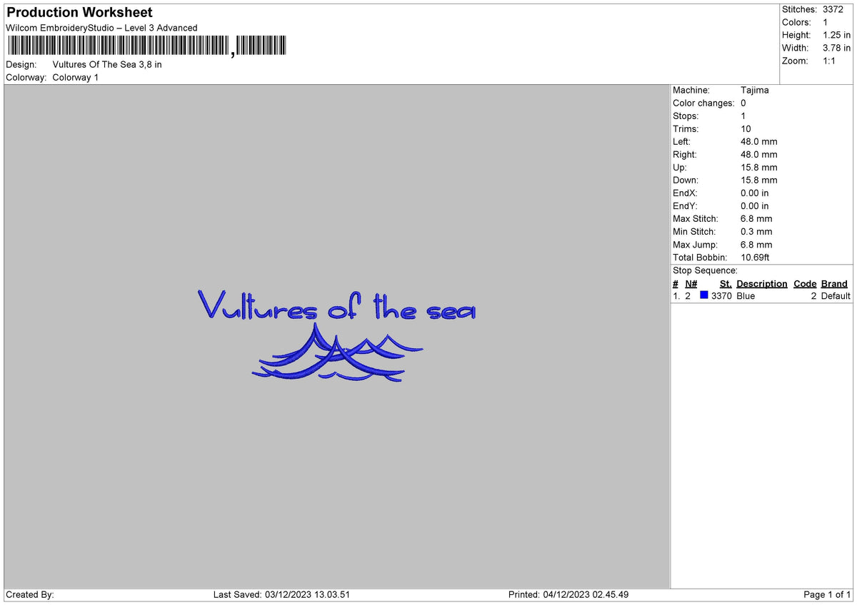 The Sea Embroidery File 6 sizes