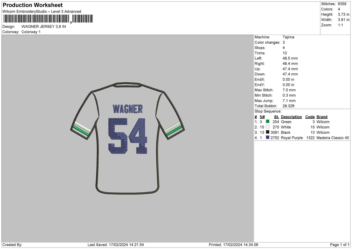 Jersey 54 Embroidery File 6 sizes