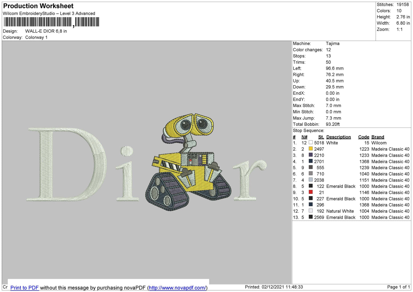Dior Wall-e Embroidery