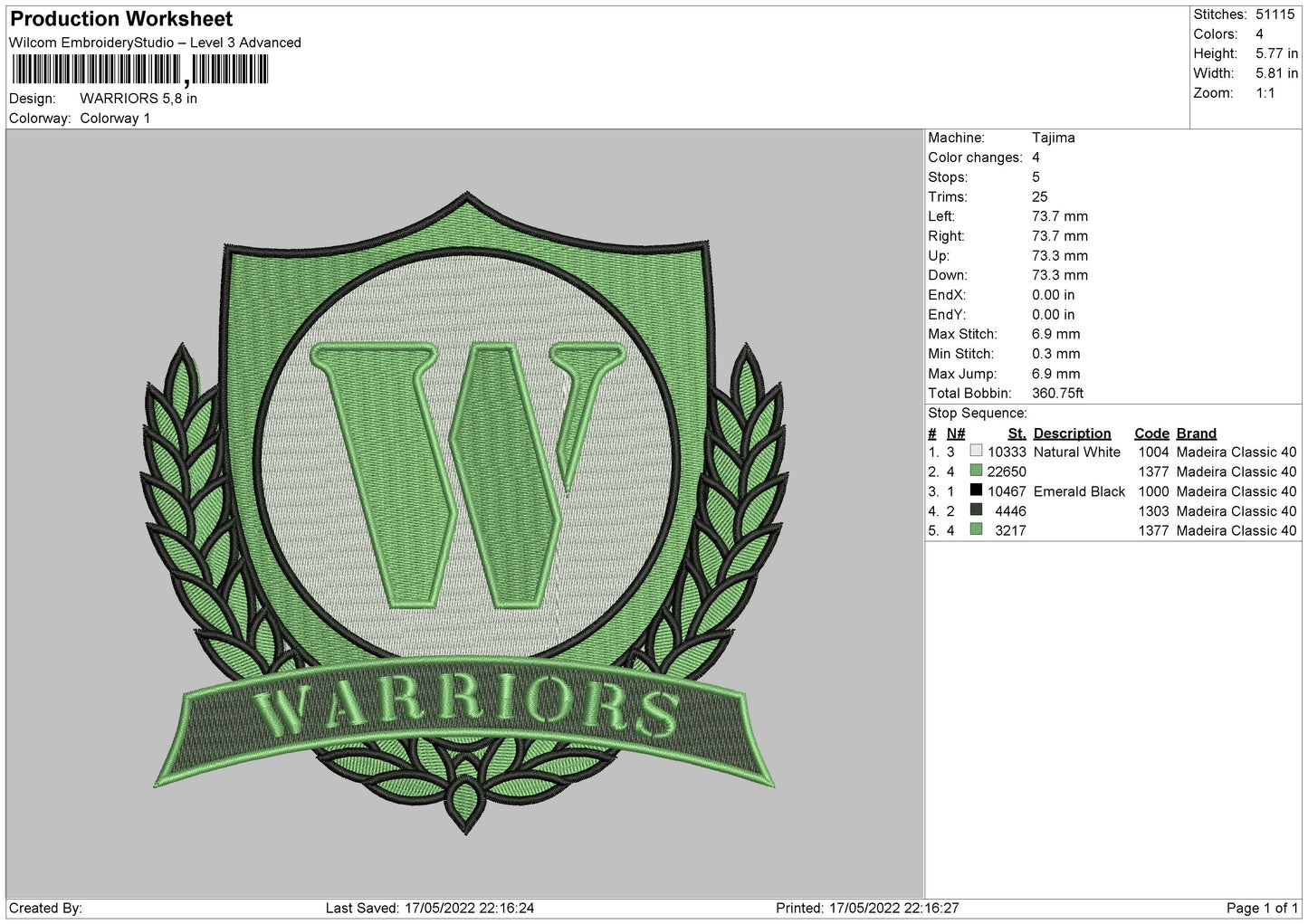 Warriors Embroidery