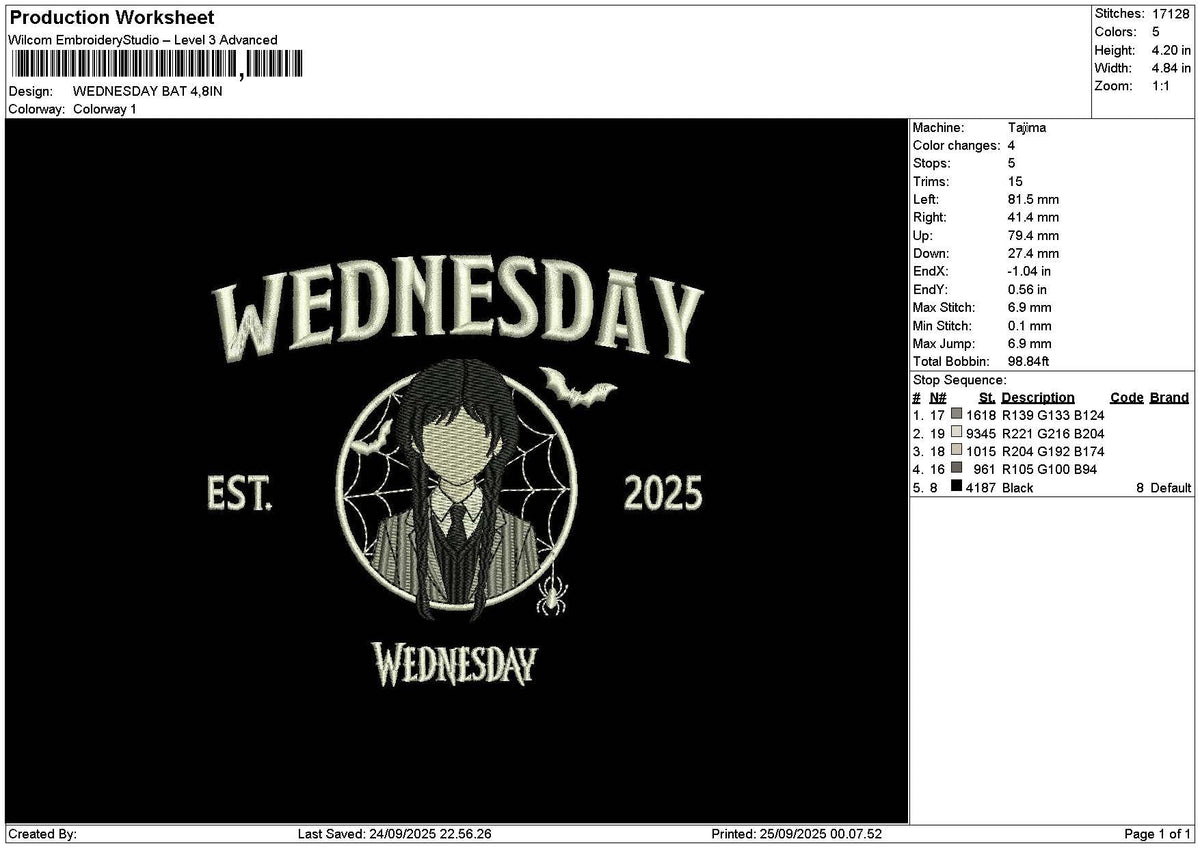 Wednesdaytext 2509 Embroidery File 6 sizes