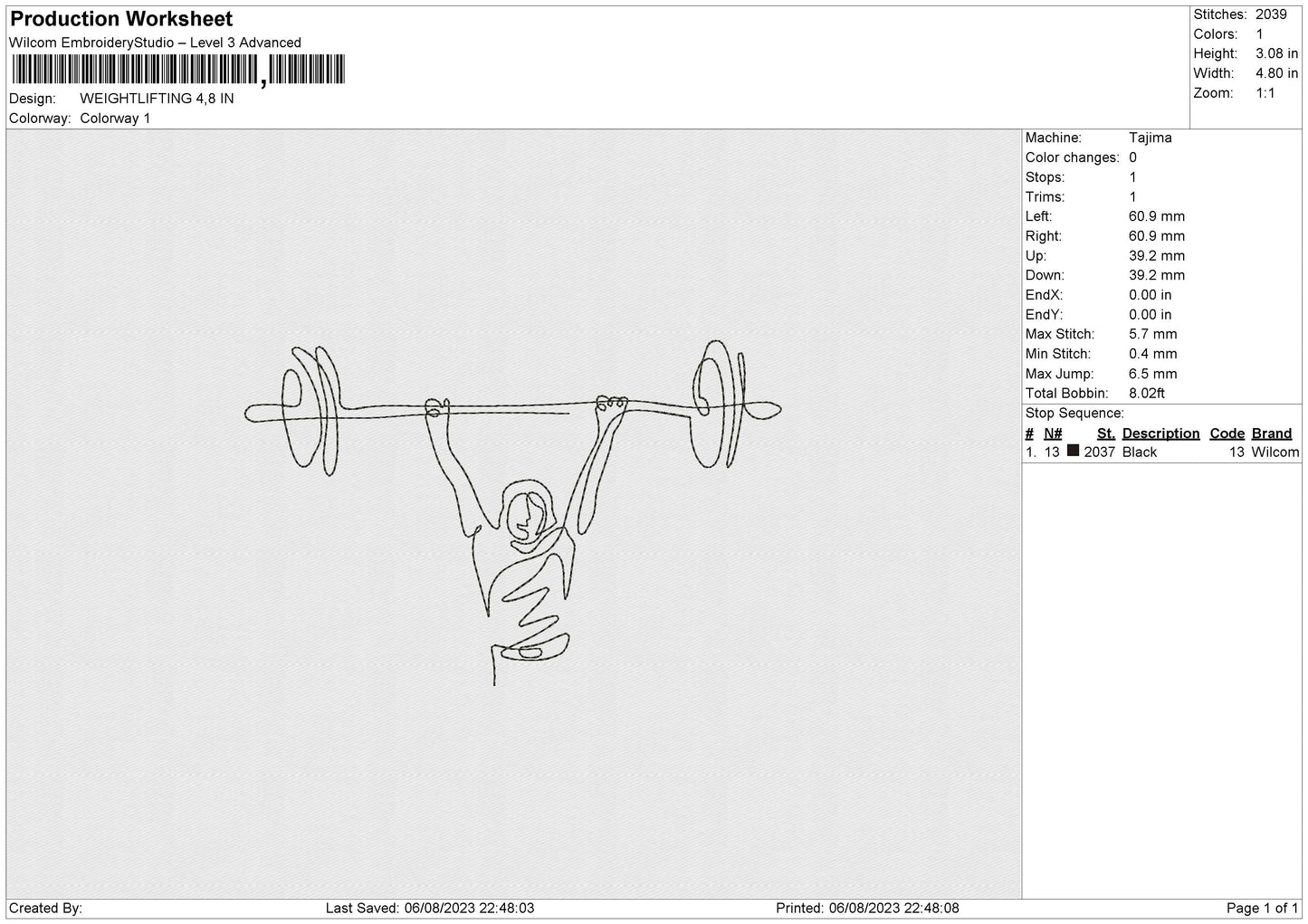 WEIGHTLIFTING Embroidery File 6 size