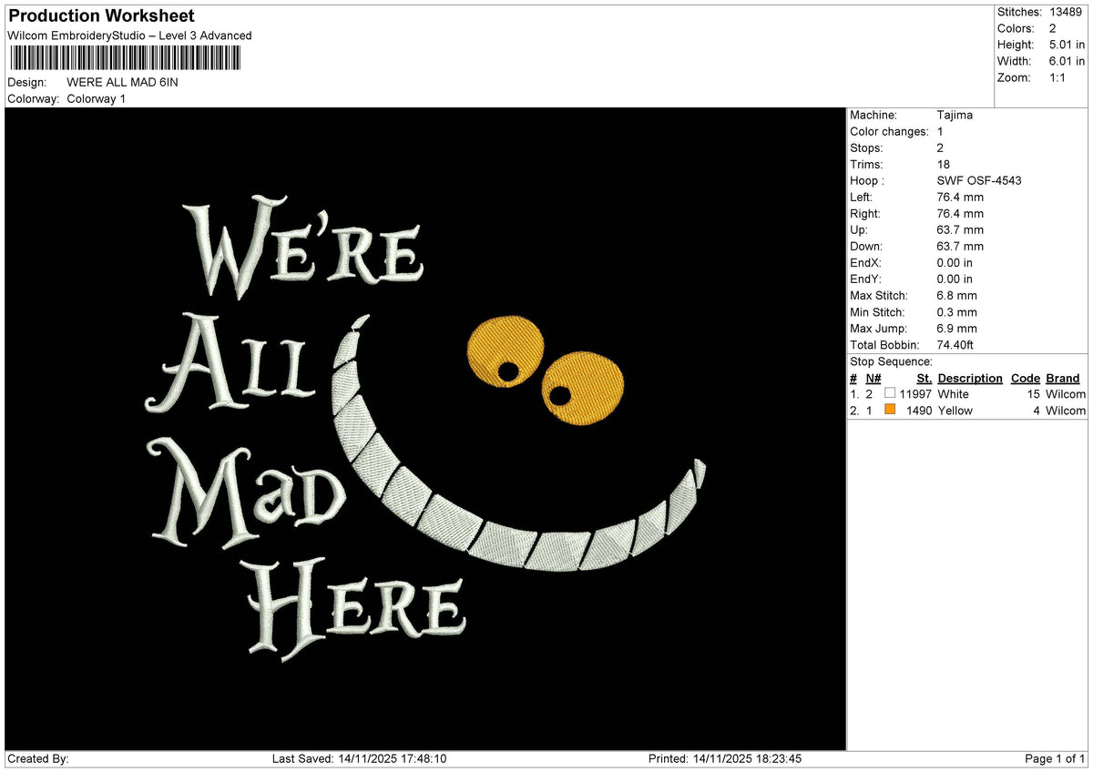 WERE ALL MAD Embroidery File 9 size