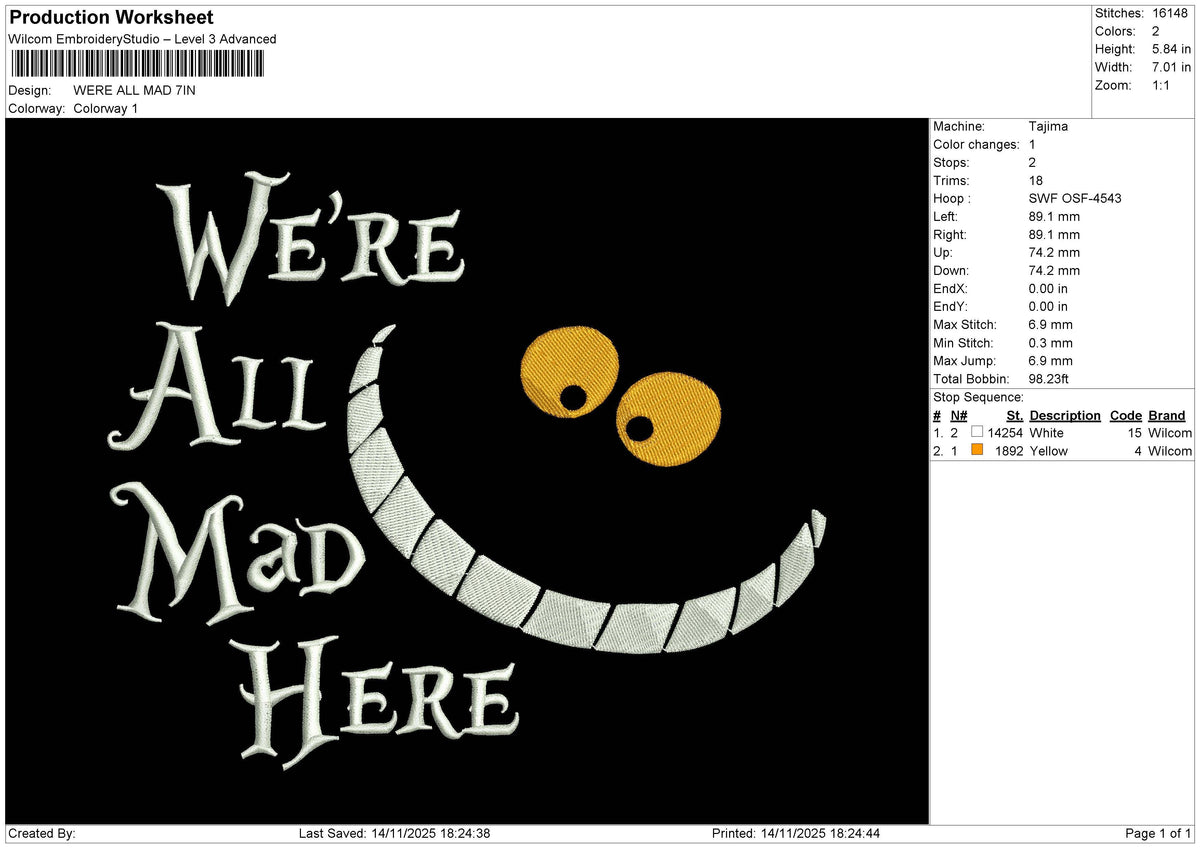 WERE ALL MAD Embroidery File 9 size