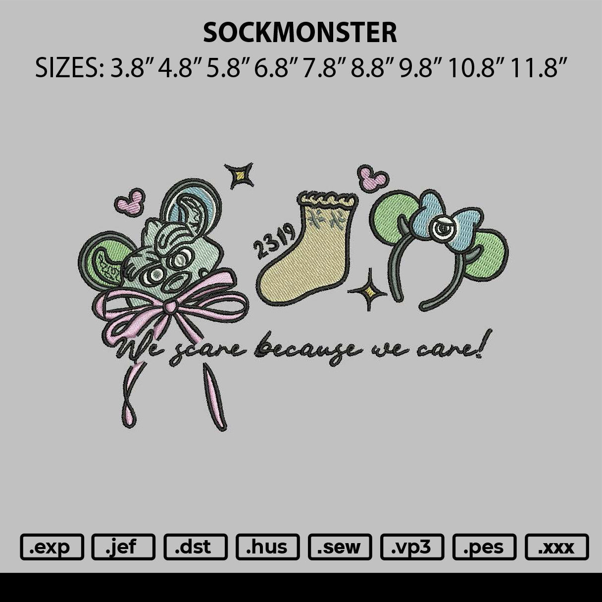 Sockmonster Embroidery File 6 sizes