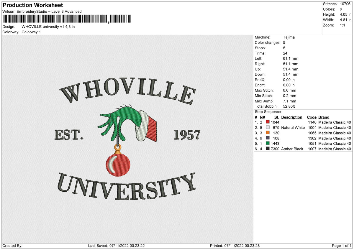whoville university v1 Embroidery