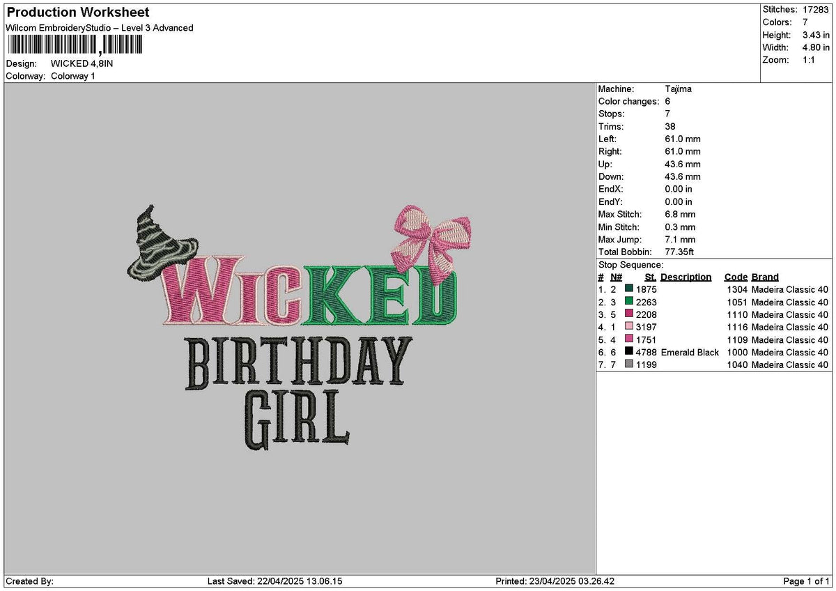 Wickedtext 2304 Embroidery File 6 sizes